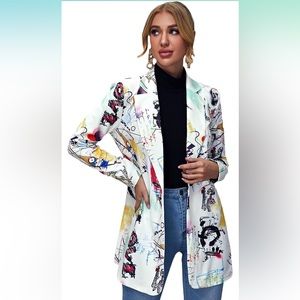 Colorful Women's Casual Long Sleeve Pop Art Print Work Blazer
